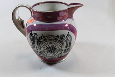 Lot 11 - A 19th century Sunderland lustre jug, transfer...