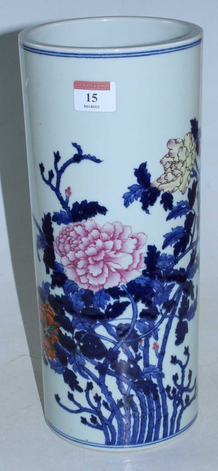 Lot 25 - A Chinese stoneware vase of cylindrical form,...