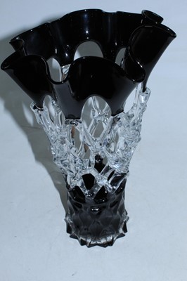 Lot 48 - A black and clear art glass basket, height...
