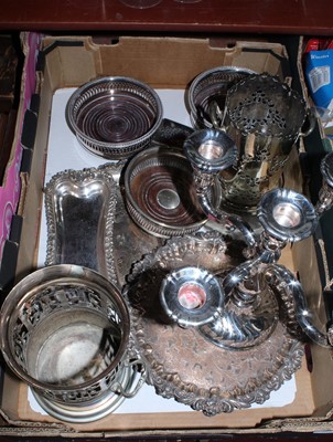Lot 84 - A box of miscellaneous silver plated wares to...