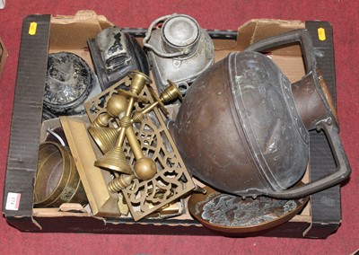 Lot 174 - A box of miscellaneous metal wares to include...