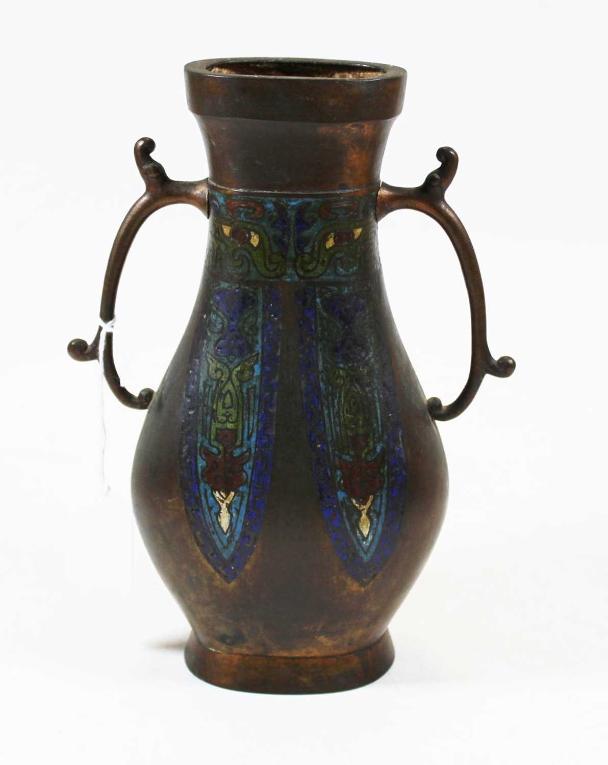 Lot 203 - A modern bronzed and cloisonne enamelled twin...
