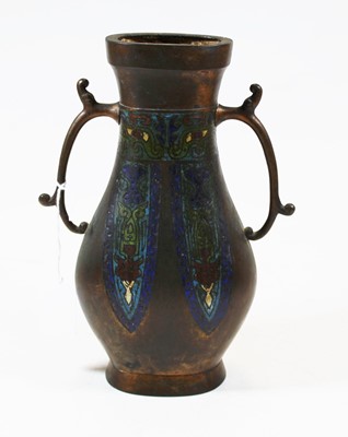 Lot 203 - A modern bronzed and cloisonne enamelled twin...