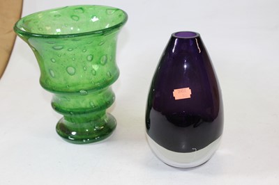 Lot 221 - An amethyst tinted studio glass vase of tear...