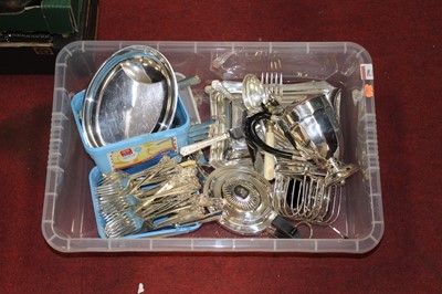 Lot 296 - A box of miscellaneous silver plated wares, to...