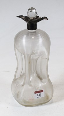 Lot 246 - An Edwardian decanter of ribbed hour glass...