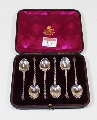 Lot 308 - A set of six continental silver apostle spoons,...