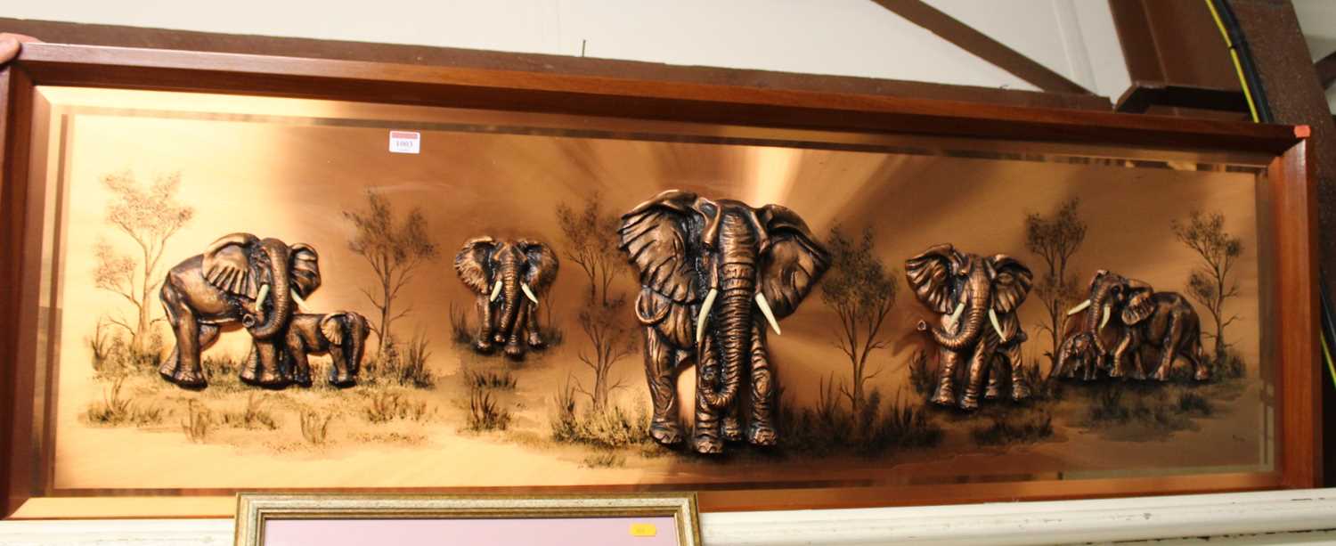 Lot 1003 - Khwezi - Elephants in the Savannah, copper...