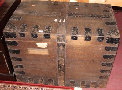 Lot 1426 - A 19th century oak and metal bound hinge top...