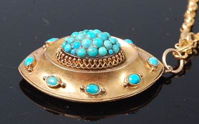 Lot 2622 - A late Victorian yellow metal turquoise oval...