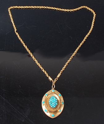 Lot 2622 - A late Victorian yellow metal turquoise oval...
