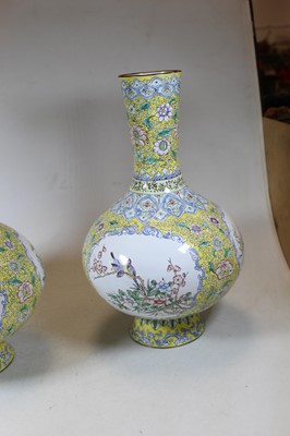 Lot 7 - A pair of continental enamel vases, each...