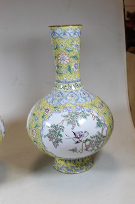 Lot 7 - A pair of continental enamel vases, each...