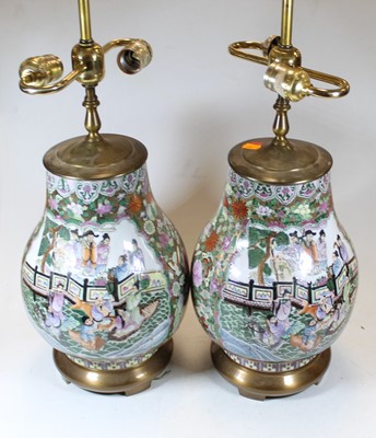 Lot 19 - A pair of Chinese brass mounted table lamps,...