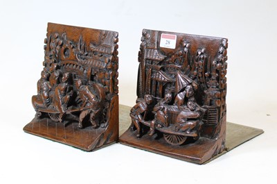 Lot 28 - A pair of Chinese softwood book-ends, each...