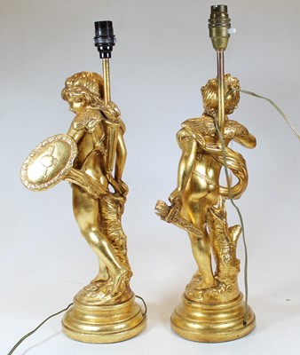 Lot 31 - A pair of modern gilt painted table lamps,...
