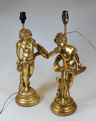 Lot 31 - A pair of modern gilt painted table lamps,...