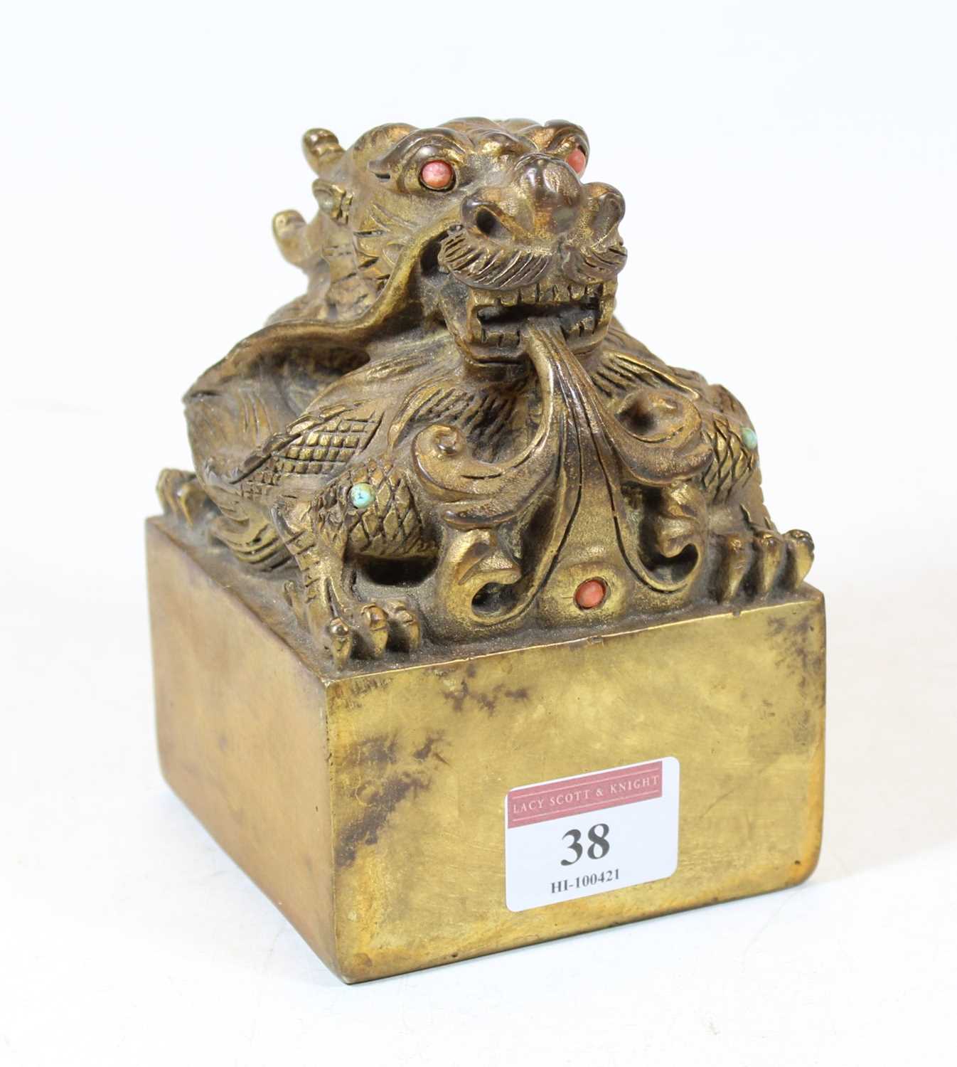 Lot 38 - A modern Chinese gilt bronze desk seal,...