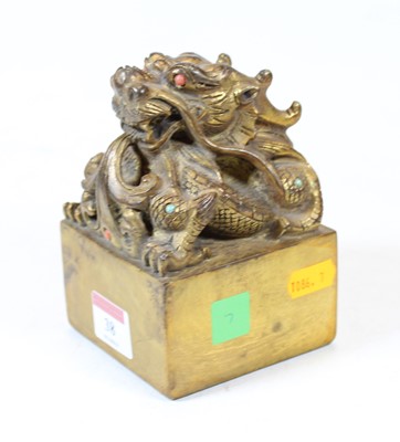 Lot 38 - A modern Chinese gilt bronze desk seal,...