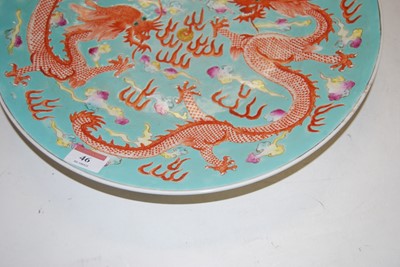 Lot 46 - A Chinese stoneware charger, on a turquoise...