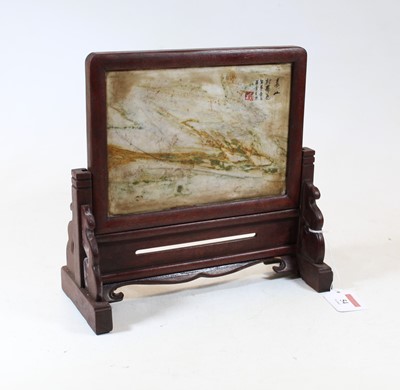 Lot 54 - A Chinese table screen, the hardstone panel...