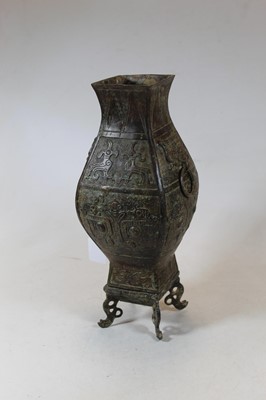 Lot 66 - A modern Chinese bronzed metal vase, of square...