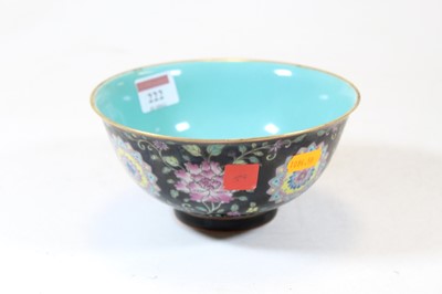 Lot 222 - A Chinese famille noir rice bowl, enamel...