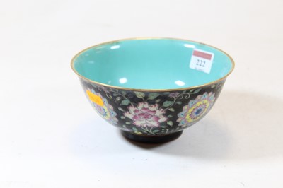 Lot 222 - A Chinese famille noir rice bowl, enamel...