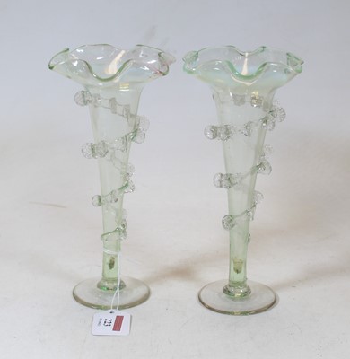 Lot 223 - A pair of Victorian clear glass trumpet shaped...