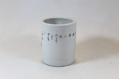 Lot 231 - A Chinese export porcelain brush pot, enamel...