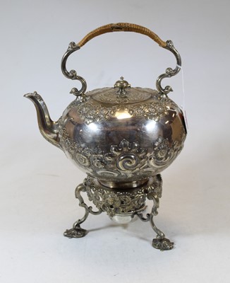 Lot 286 - A Victorian silver plated spirit kettle on...