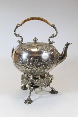 Lot 286 - A Victorian silver plated spirit kettle on...
