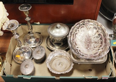 Lot 292 - A box of miscellaneous silver plate, to...