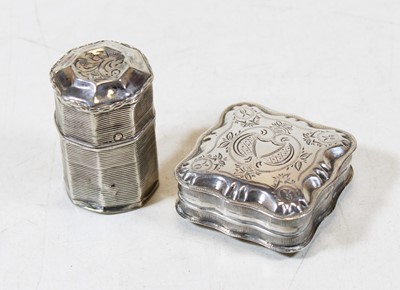Lot 311 - A circa 1900 Dutch silver pill box, of shaped...