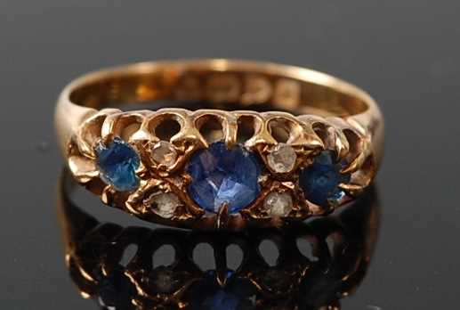 Lot 2611 - An 18ct yellow gold, sapphire and diamond...