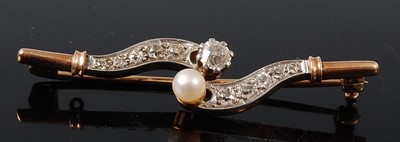 Lot 2663 - A yellow and white metal, pearl and diamond...