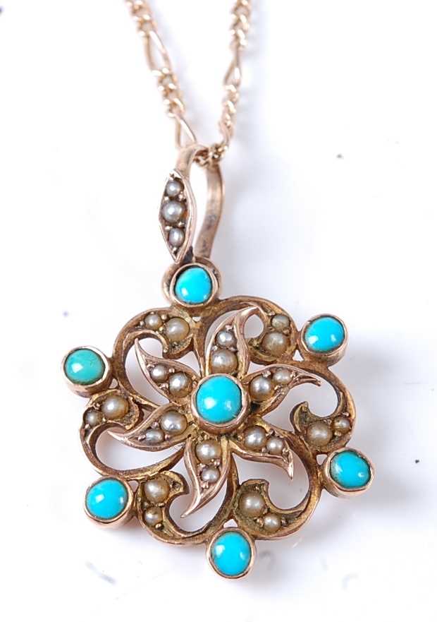Lot 2672 - A late Victorian yellow metal turquoise and...
