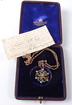 Lot 2672 - A late Victorian yellow metal turquoise and...