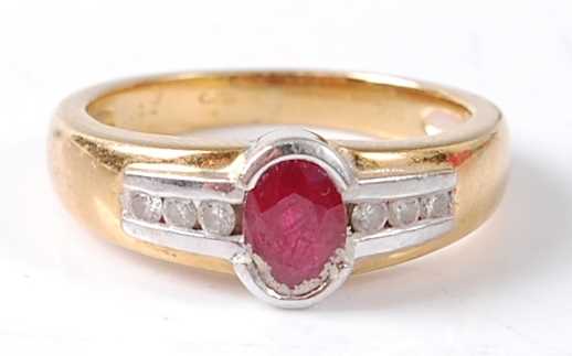 Lot 2682 - An 18ct yellow and white gold ruby and diamond...