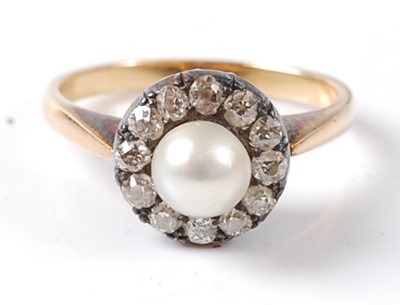 Lot 2712 - A yellow and white metal pearl and diamond...