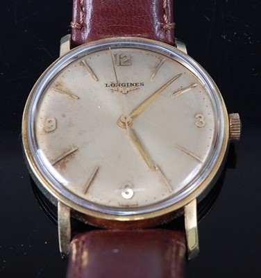 Lot 2657 - A gent's Longines gold plated wristwatch,...