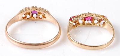 Lot 2708 - Two rings; being a yellow metal, ruby and...