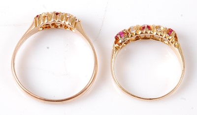 Lot 2708 - Two rings; being a yellow metal, ruby and...