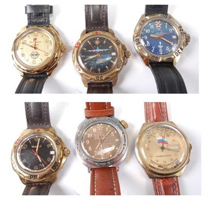 Lot 2772 - Six various Russian gents fashion watches each...
