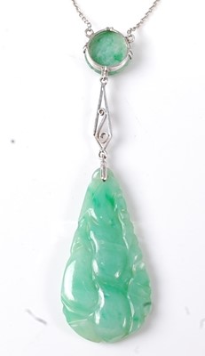 Lot 2780 - A white metal jadeite pendant, featuring a...
