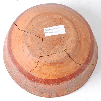 Lot 344 - * A redware pottery bowl, the exterior frieze...
