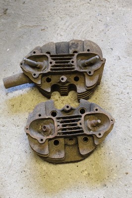 Lot 3451 - Two 500cc cylinder heads, possibly Norton