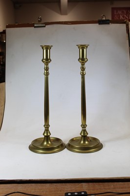 Lot 1 - A pair of large Victorian brass candlesticks,...