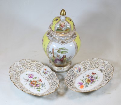 Lot 43 - A pair of continental porcelain dishes, each...