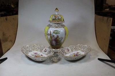 Lot 43 - A pair of continental porcelain dishes, each...